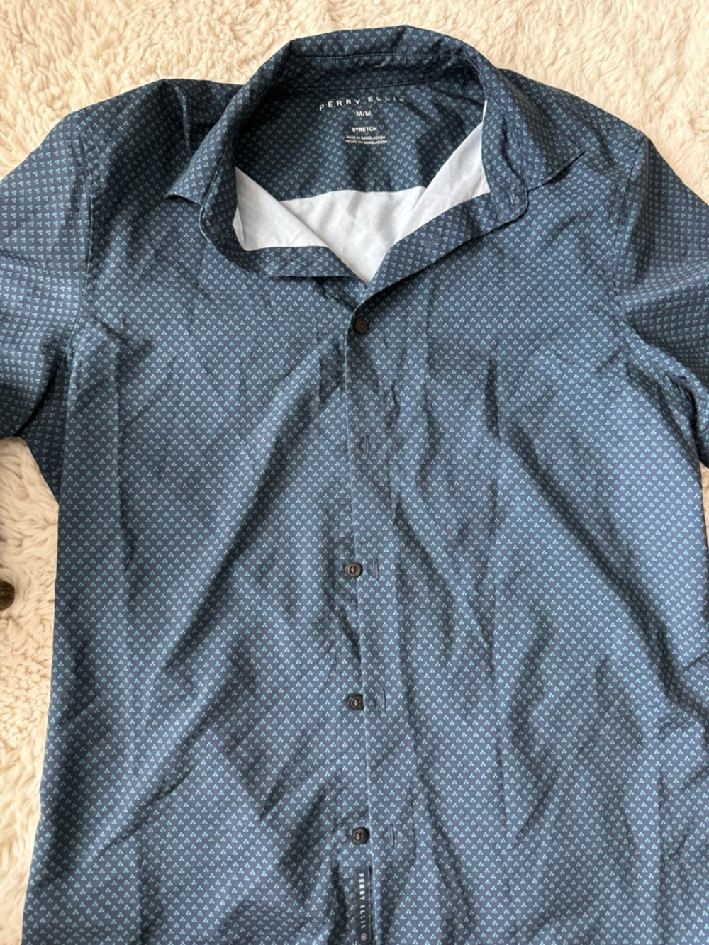Perry Ellis Navy Shirt with Teal Micro Dot Pattern